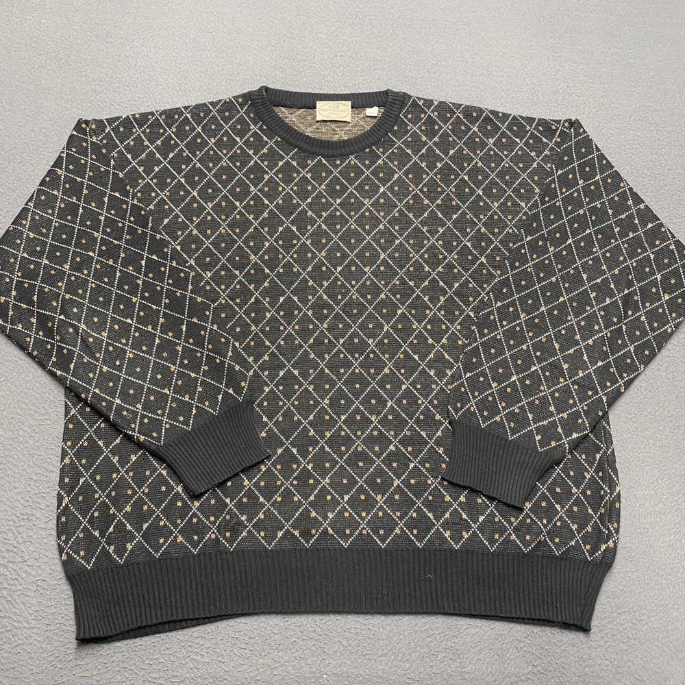 Pronto Uomo Sweater Mens XL 54‎ Argyle Crewneck Italy Linen Cotton Pullover